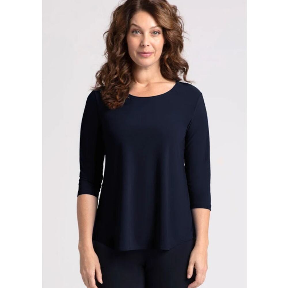 Sympli Women's Size 4 Go To Classic Relax Tee Navy Blue Stretch 3/4 Sleeves Top